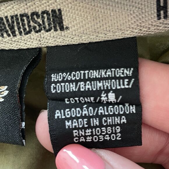 Y2K Harley Davidson Army Green Utility Shirt 100% Cotton Top Womens Size XL - Picture 8 of 10
